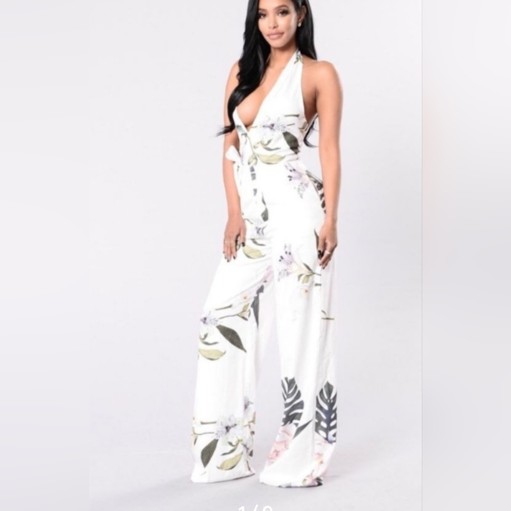 Fashion Nova White Floral Jumpsuit